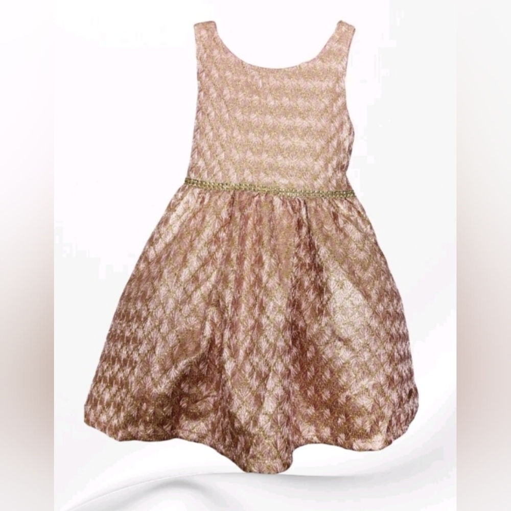Girl's Tahari Toddler Sz 4T Pink Gold Metallic Rhinestone Trim Sleeveless Dress
